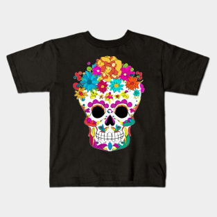 Sugar Skull Calavera of Mexican Dia de los Muertos or Day of the Dead Kids T-Shirt